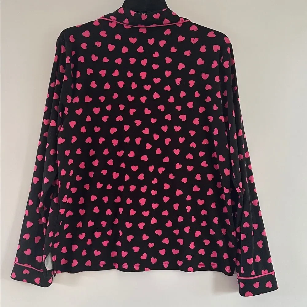 Kate Spade New York Pajama Set Small Pink Hearts Long Sleeve Pant Set
